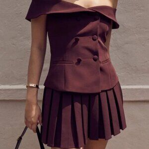 MESHKI Krista Strapless Suiting Top AND Skirt Set- Plum | XXS